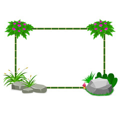 flower frame in vector isolated on white background. simple frame with flowers and leaves in outline style. frame vector design with leaves, flower and beautiful stones. 