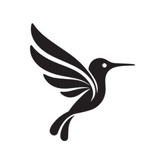 Obraz premium Abstract black and white bird illustration with a silhouette of a hummingbird, crow, and sparrow in flight, featuring wings, beak, and feathers in a simple, cute, and artistic design