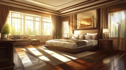 Elegant Modern Bedroom with Natural Light and Wood Elements