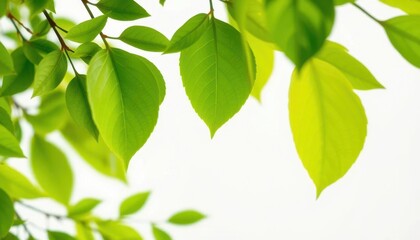 Vibrant green leaves, intricate detail, crisp white backdrop, plant,  studio shot