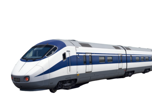 Blue and White High-Speed Train, Transparent Background