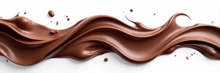 Multiple chocolate streams, varying thickness, against white backdrop , culinary, dripping