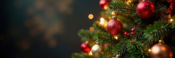 Ornate Christmas tree, shimmering ornaments, warm lights, yuletide, holiday, ornaments