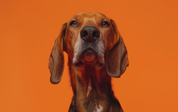 Redbone Coonhound dog on minimalistic colorful background with Copy Space. Perfect for banners, veterinary ads, pet food promotions, and minimalist designs.