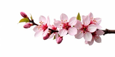 Single branch of a flowering tree isolated on white, flowering tree, floral, leaves