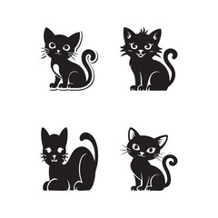 Obraz premium Black & White Cute Cat Art A Silhouette Vector Collection of Graceful Cats