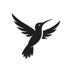 Obraz premium Abstract black and white bird illustration with a silhouette of a hummingbird, crow, and sparrow in flight, featuring wings, beak, and feathers in a simple, cute, and artistic design