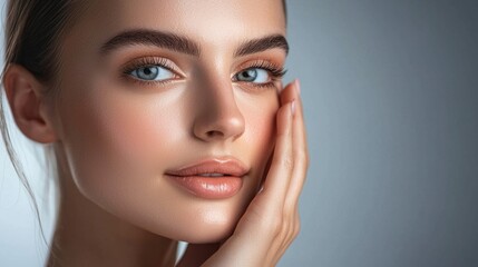 Fototapeta premium Vibrant Beauty: Young Woman's Portrait Captures Elegance with Smooth Skin and Captivating Eyes