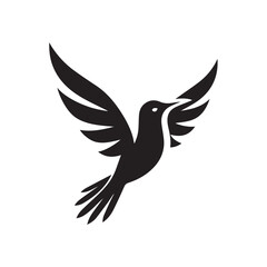 Obraz premium Abstract black and white bird illustration with a silhouette of a hummingbird, crow, and sparrow in flight, featuring wings, beak, and feathers in a simple, cute, and artistic design