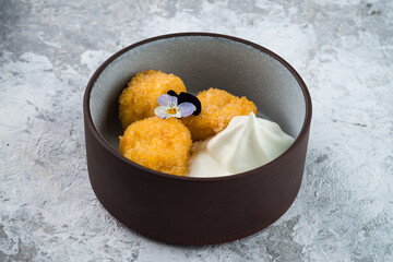 Asian dessert fried milk on a plate