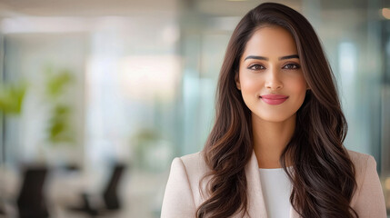 young indian woman working on laptop at office