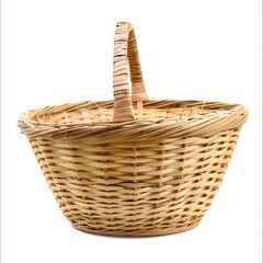 Empty Woven Basket on White Background for Decorative Use