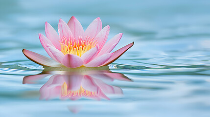 Pink Water Lily Reflection in Calm Water