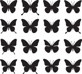 Simple flat silhouette butterflies illustration.