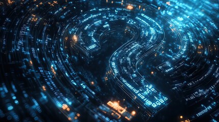 Glowing Blue Blockchain Icon in Cosmic Data Flow with Cinematic Volumetric Light
