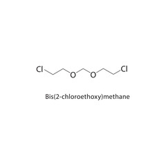 Bis(2-chloroethoxy)methane skeletal structure.Halogenated Ether compound schematic illustration. Simple diagram, chemical formula.