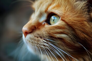 The Gaze of Curiosity: A close-up shot captures the captivating beauty of a ginger cat, its vibrant eyes reflecting an intense curiosity, set against a soft blurred backdrop. 