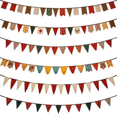 Colorful Fabric Bunting Garlands with transparent background