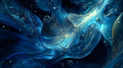 Abstract swirling shades of blue and white create an ethereal scene