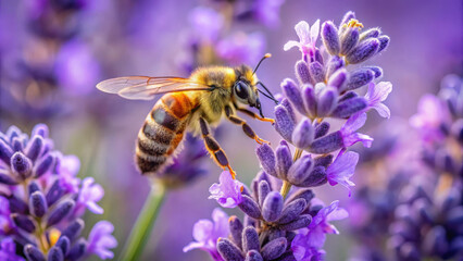 Close-up of a bee pollinating a lavender flower, showcasing nature's harmony
