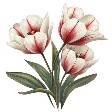 white and red tulips bouquet clip art preview
