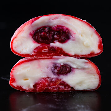 Strawberry mochi Asian dessert on Black background