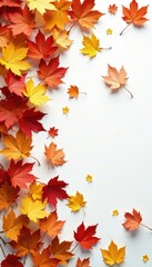 Dense autumnal leaves scattered on white surface, organic, verdant