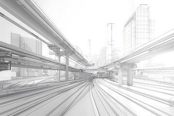 Modern Architectural Sketch of Urban Highway Systems in Cityscape