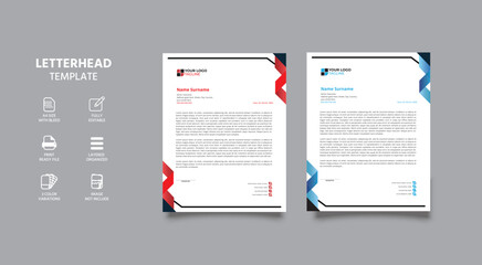Corporate modern letterhead design template with red and black and sky blue color variation. Modern letterhead flyer design template for your project. 