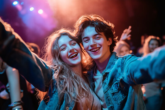 Young caucasian couple at a music concert