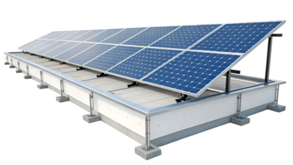 solar panels producing clean ecological electricity at sunset isolated transparent background