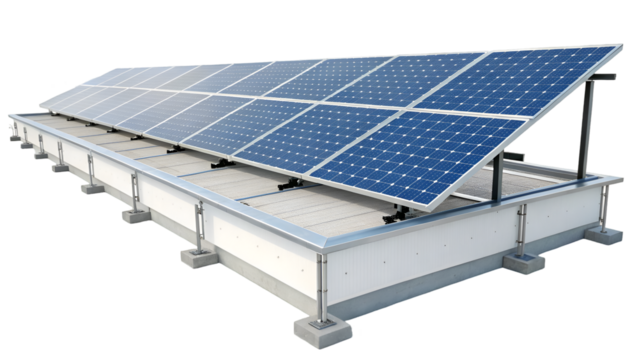 solar panels producing clean ecological electricity at sunset isolated transparent background 