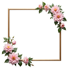Golden Frame Decorated with Pink Flowers, transparent background