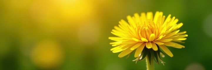 Fototapeta premium Close-up of a single dandelion, radiating sunshine yellow, day, light, botany