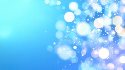Obraz premium Blue bokeh background with soft light circles and sparkles.