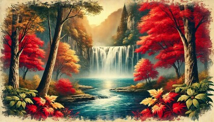 Fototapeta premium Captivating Autumn Waterfall Art