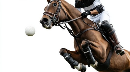 Equestrian Athlete in Action on Horse Jumping Over Ball with Excitement and Skill