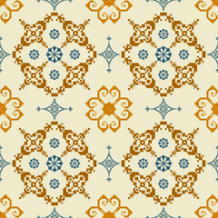 geometric pixel pattern Seamless tribal pattern Native American jewelry Southwestern ethnic decoration style geometric ornament Seamless vector pattern Mexican blankets, scarves, rugs, tiles