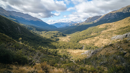 Obraz premium The valley’s rich vegetation creates a sense of being immersed in a pristine wilderness.