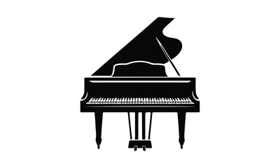 Black silhouette of a grand piano isolated on a white background, Black Silhouette, Grand Piano, White Background, Isolated, Musical Instrument, Classical, Elegant, Vector Illustration, Monochrome. © creative.vector