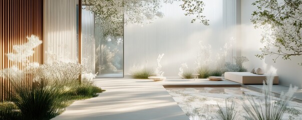 Serene indoor garden with minimalist design and natural light