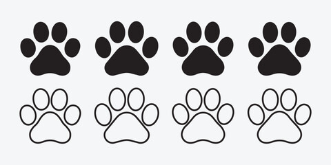 Paw Prints Icons Set. Animal Footprint Vector Pack. Dog and Cat Paw Icons. Pet Paw Mark Symbol.