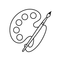 vector illustration of a brush and paints coloring page 