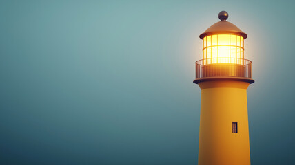 vibrant lighthouse stands tall against serene blue background, its beam illuminating surroundings. warm glow from lantern creates calming atmosphere