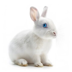 Obraz premium Cute White Rabbit with Bright Blue Eyes on a White Background