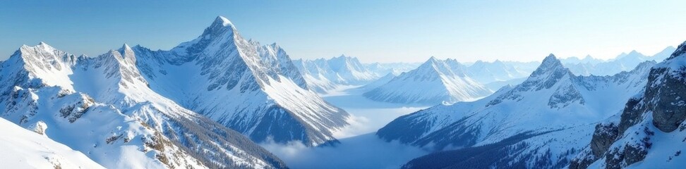 Obraz premium Snow-capped peaks, pristine valleys, winter wonderland, mountains, winter