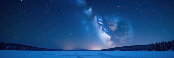 Fototapeta premium A sparkling glittering starry sky on a clear winter evening with snowflakes falling gently,, cold, stars