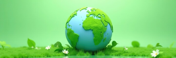 Vibrant green Earth globe with recycling symbols , nature, litter