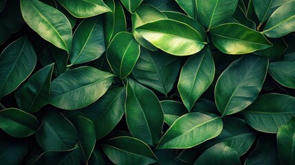 Lush green leaves creating a vibrant natural tapestry in a tranquil garden setting during midday sunlight