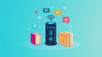 A voice assistant helping a visually impaired person by reading out text messages, books, or menus, emphasizing the role of voice commands in accessibility and inclusion for all users.